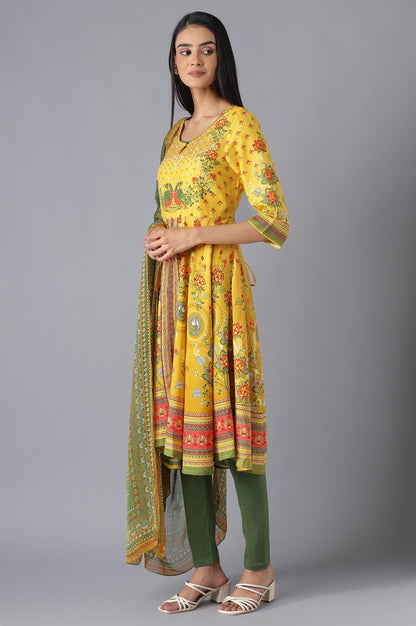 Yellow Printed Dress, Tights and Dupatta Set