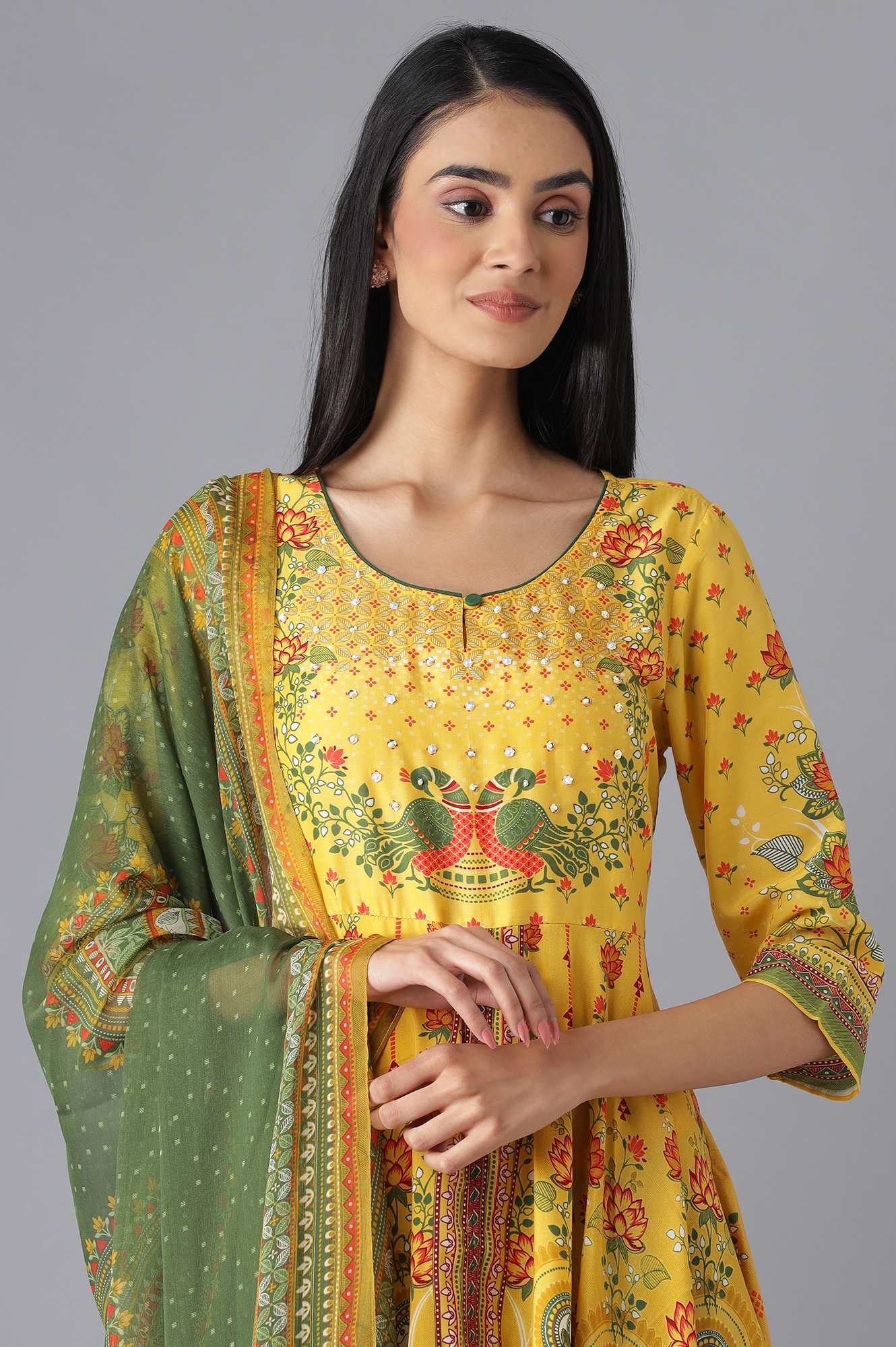 Yellow Printed Dress, Tights and Dupatta Set