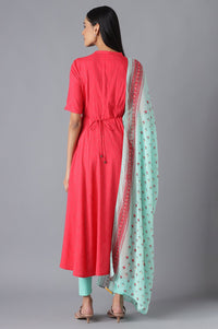 Pink Printed Dress, Tights and Dupatta Set