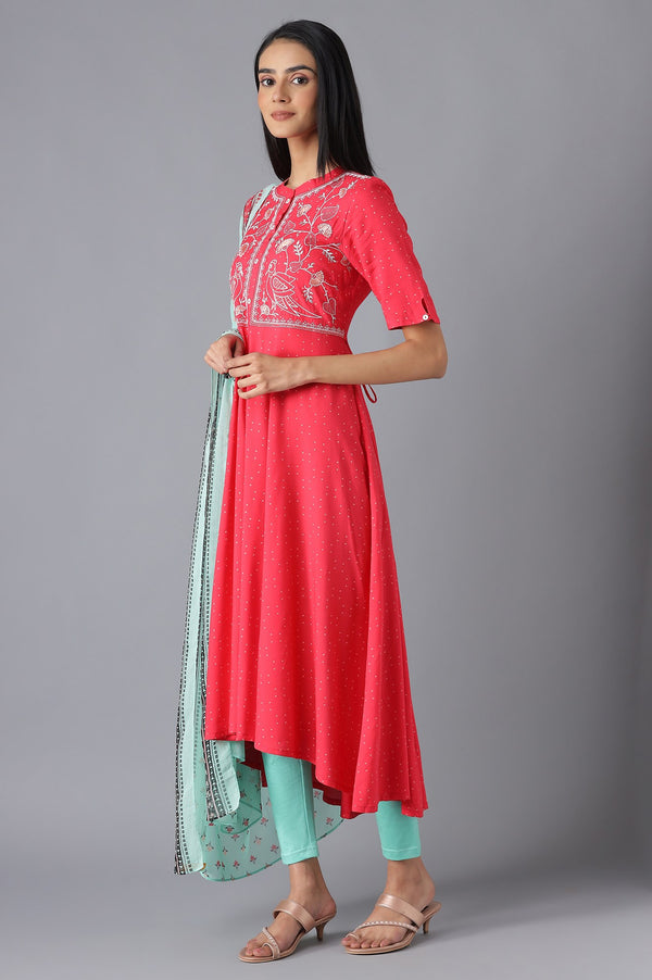 Pink Printed Dress, Tights and Dupatta Set