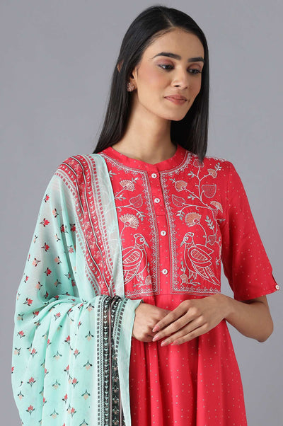 Pink Printed Dress, Tights and Dupatta Set