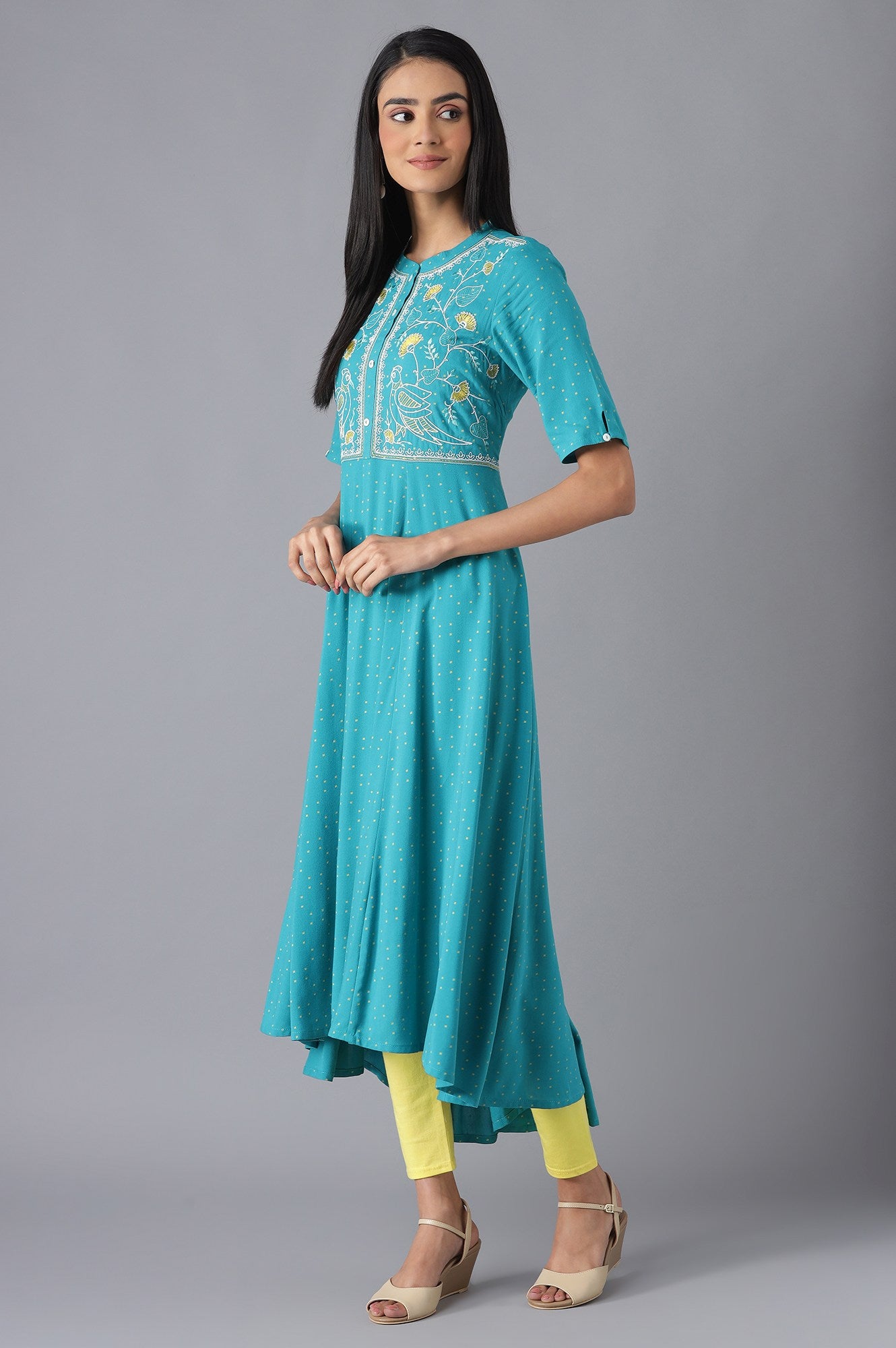 Blue Printed Dress, Tights and Dupatta Set