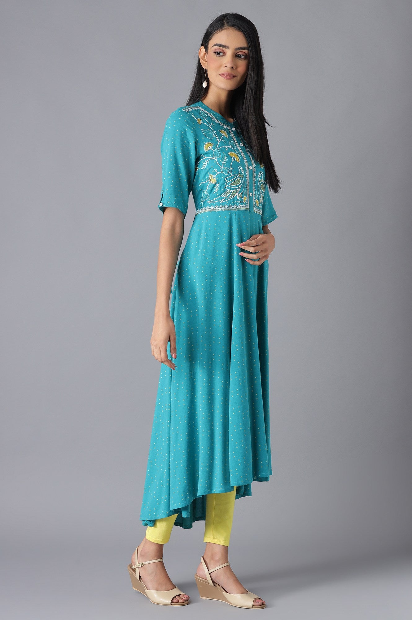 Blue Printed Dress, Tights and Dupatta Set