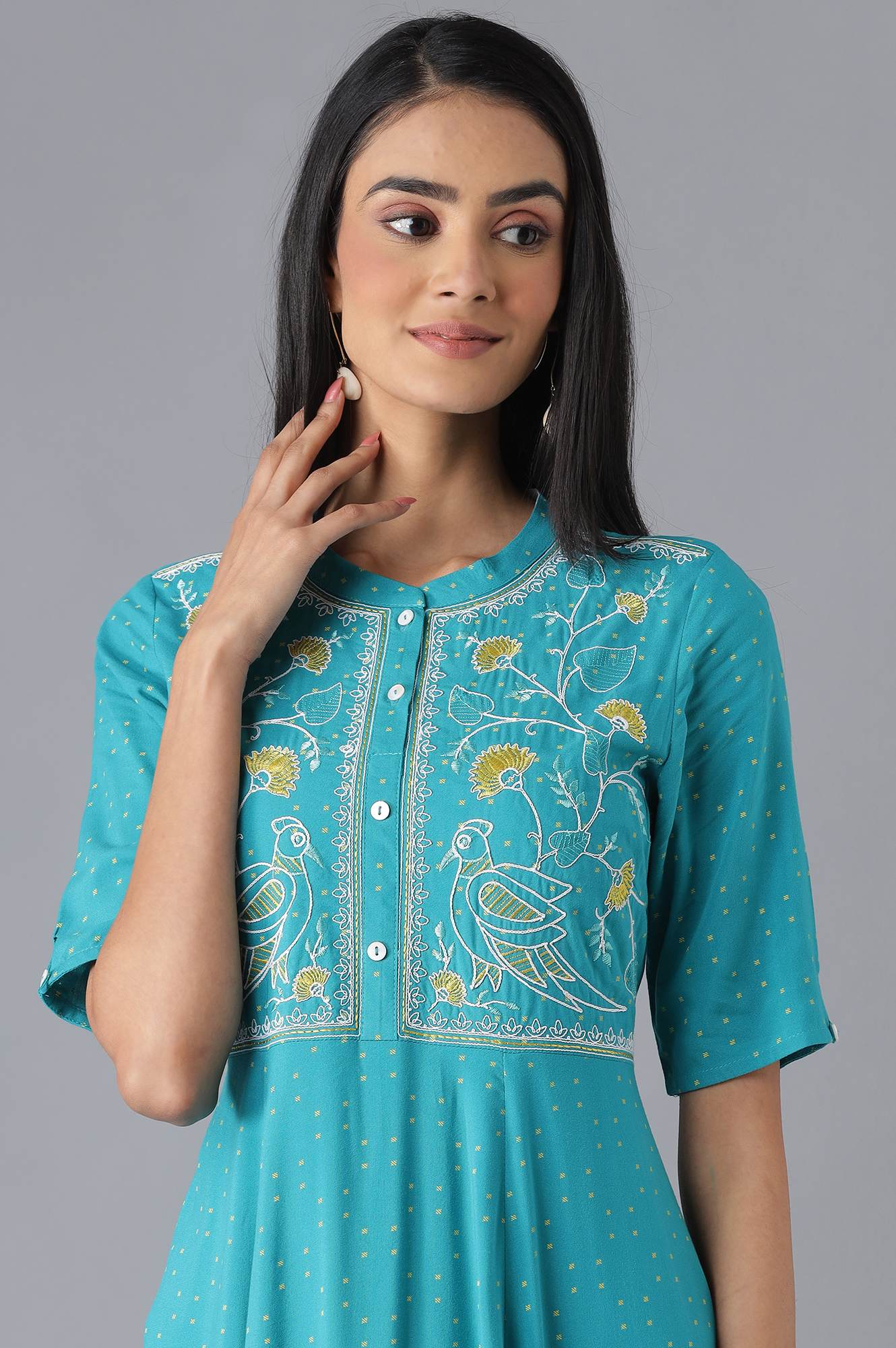 Blue Printed Dress, Tights and Dupatta Set