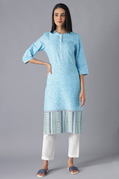 Blue Yarn-Dyed kurta with Trousers