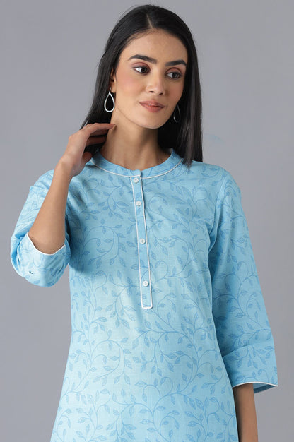 Blue Yarn-Dyed kurta with Trousers