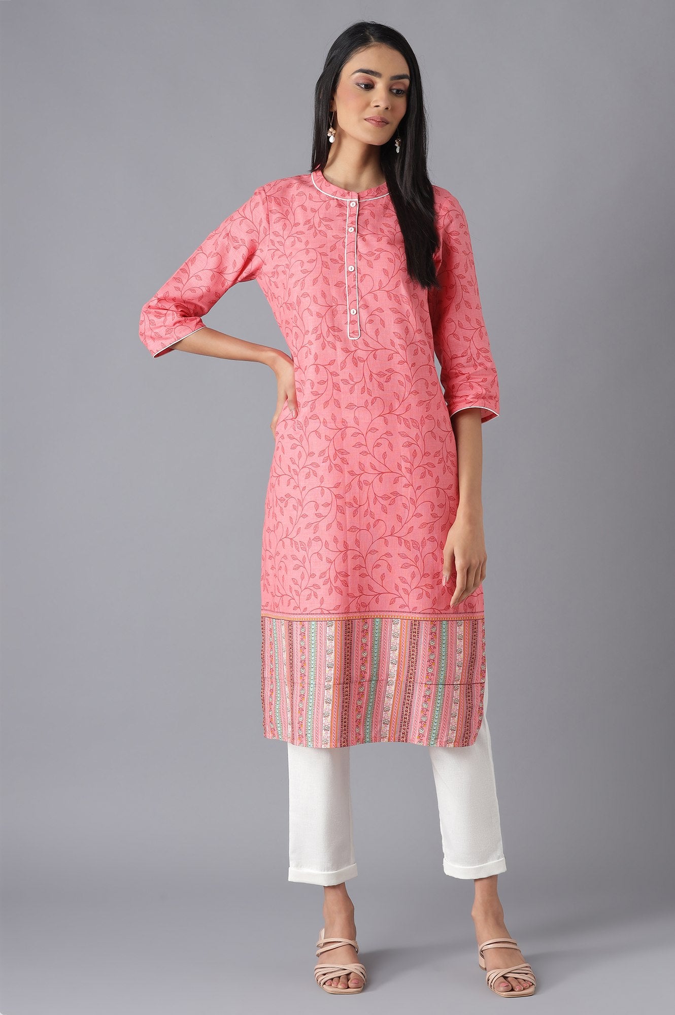 Pink Yarn-Dyed kurta with Trousers