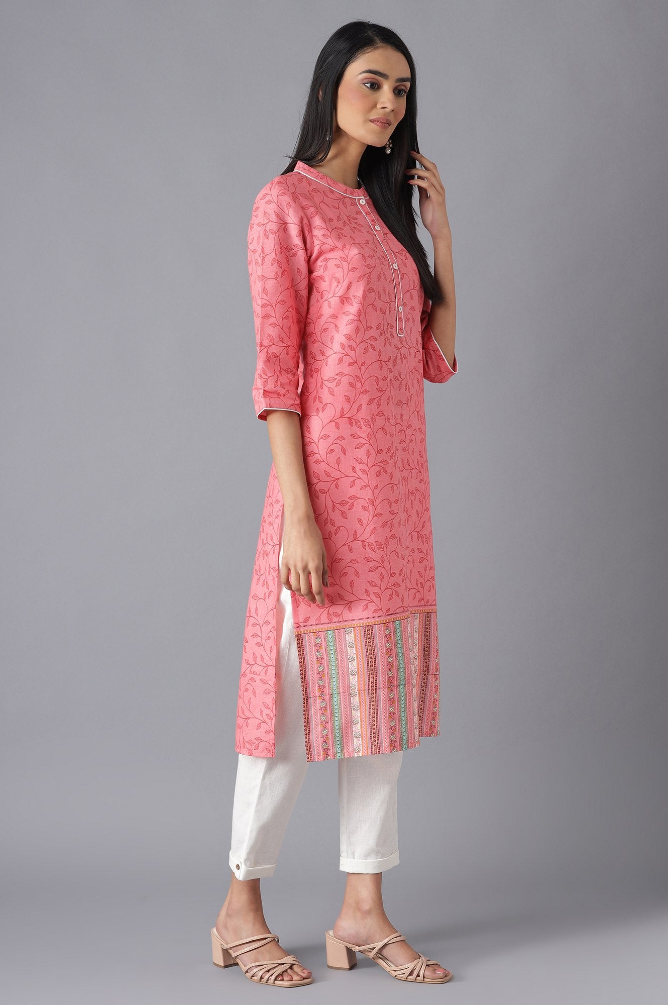 Pink Yarn-Dyed kurta with Trousers