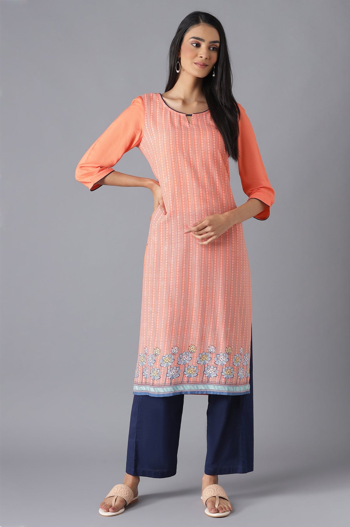 Peach Ethnic Festive kurta and Palazzo Set - XS