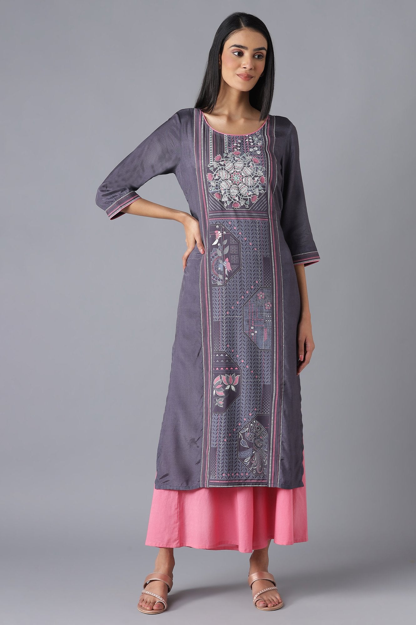 Grey Ethnic kurta with Culottes