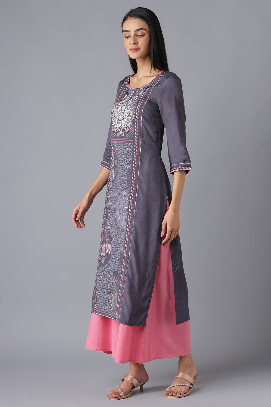 Grey Ethnic kurta with Culottes