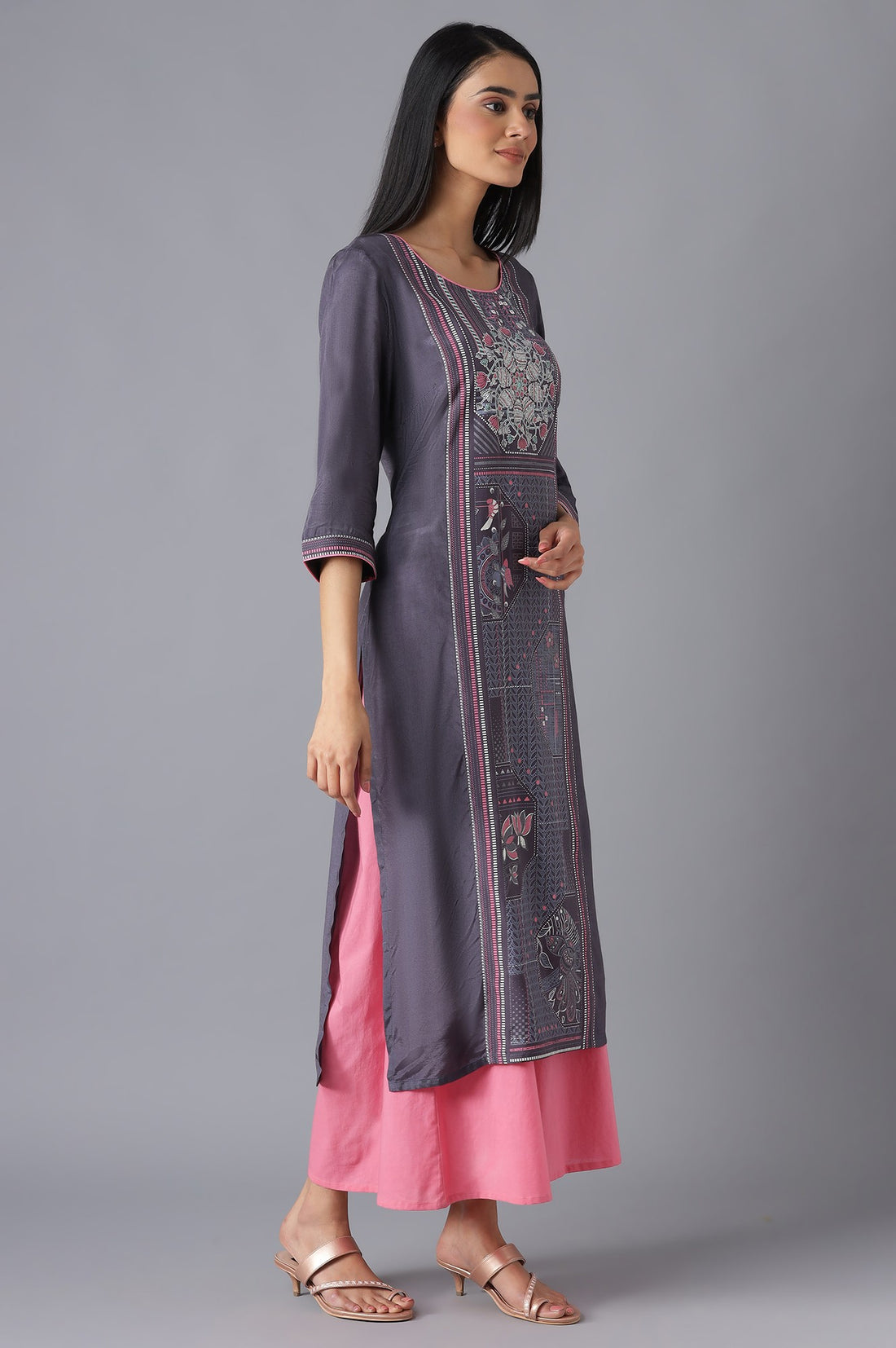 Grey Ethnic kurta with Culottes