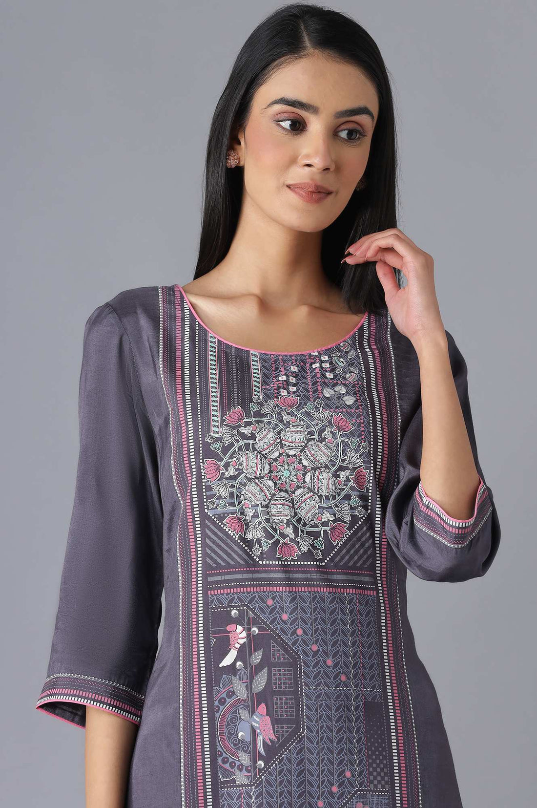 Grey Ethnic kurta with Culottes