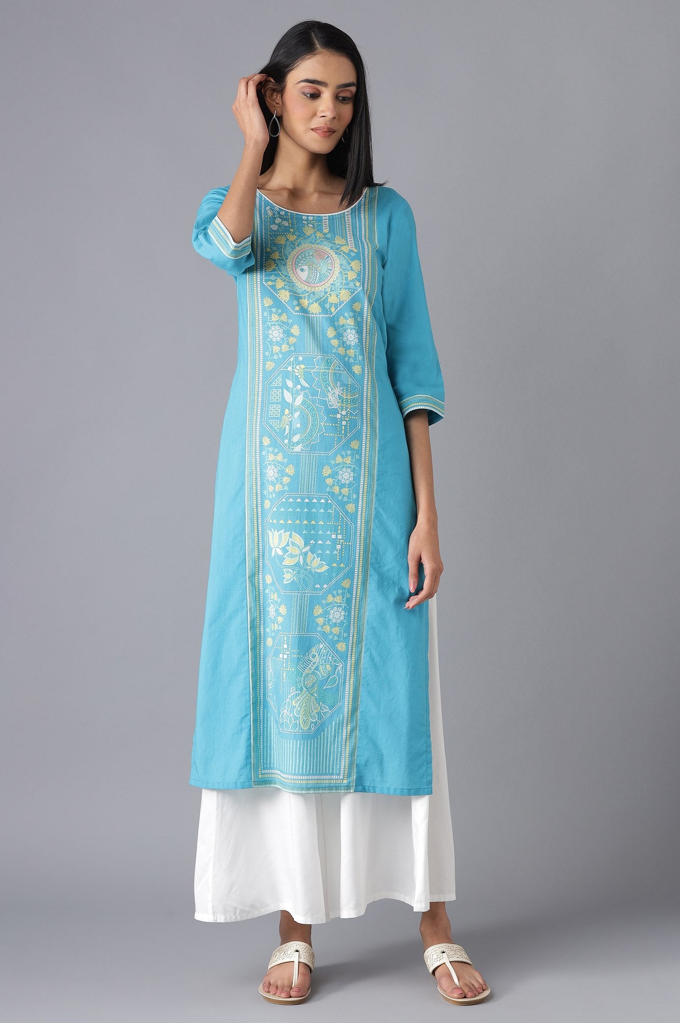 Blue Ethnic kurta with Culottes