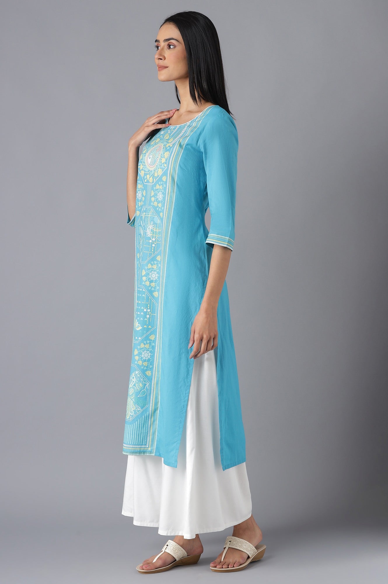 Blue Ethnic kurta with Culottes