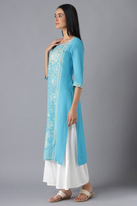Blue Ethnic kurta with Culottes
