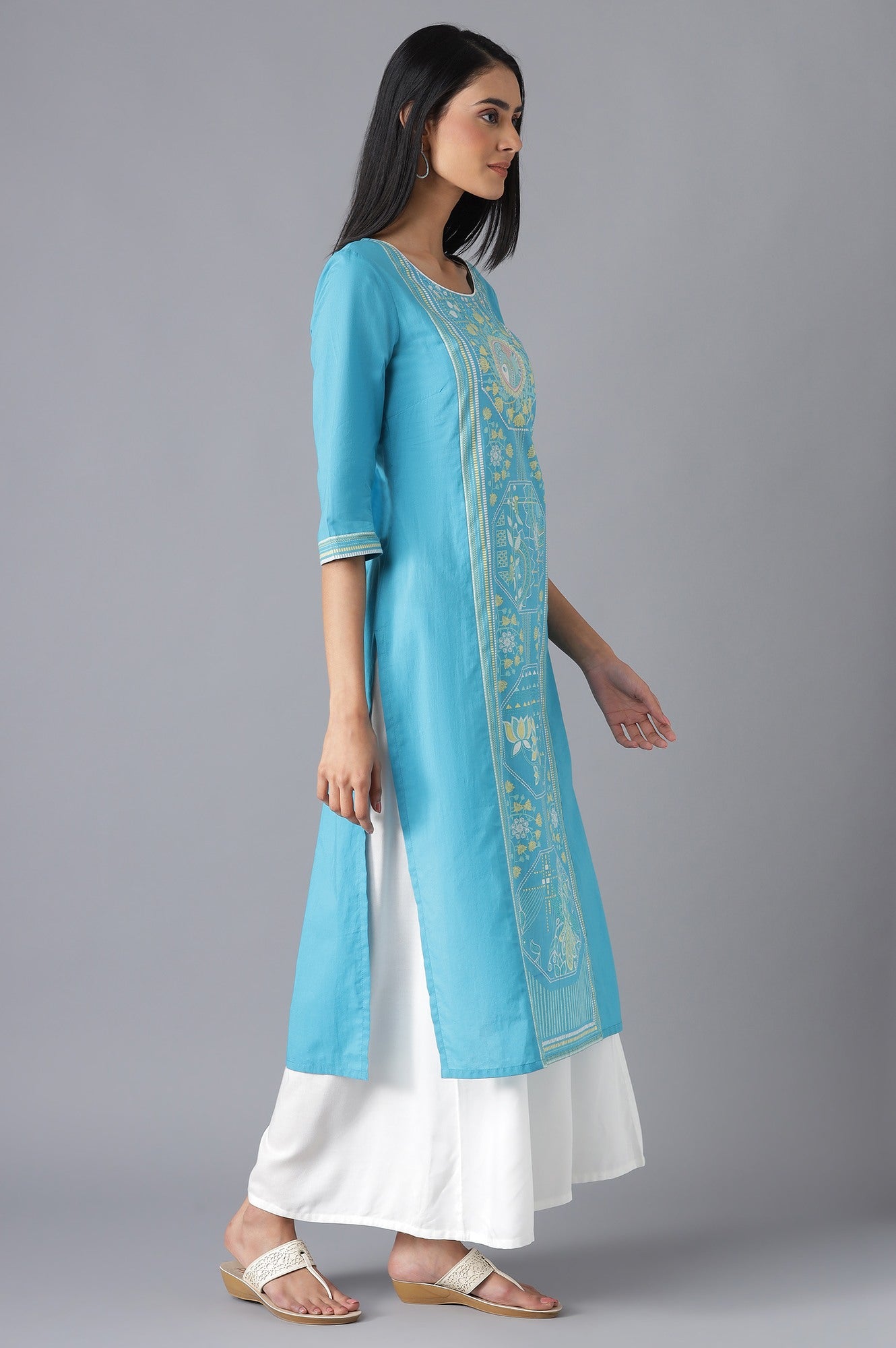 Blue Ethnic kurta with Culottes