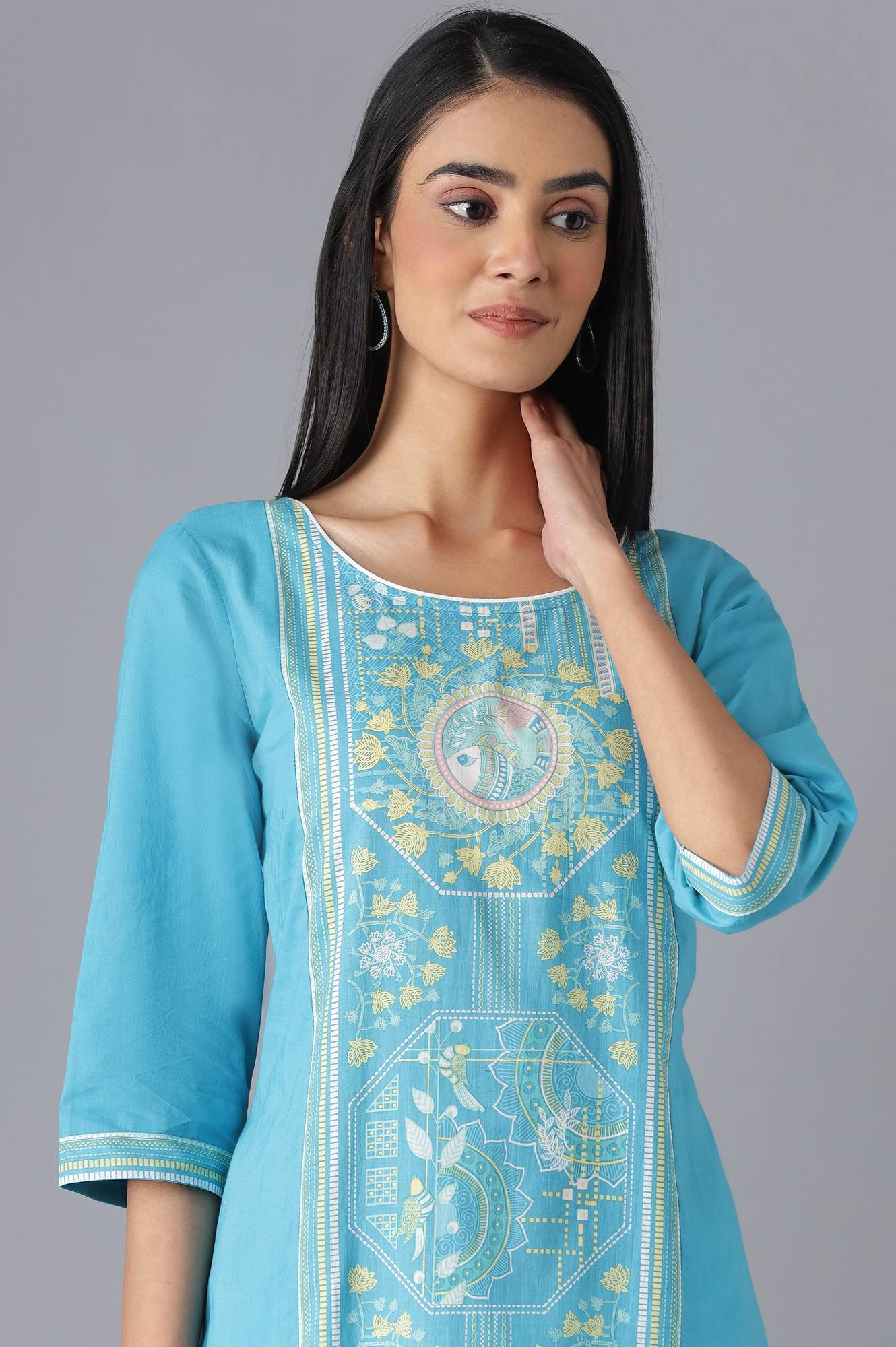 Blue Ethnic kurta with Culottes