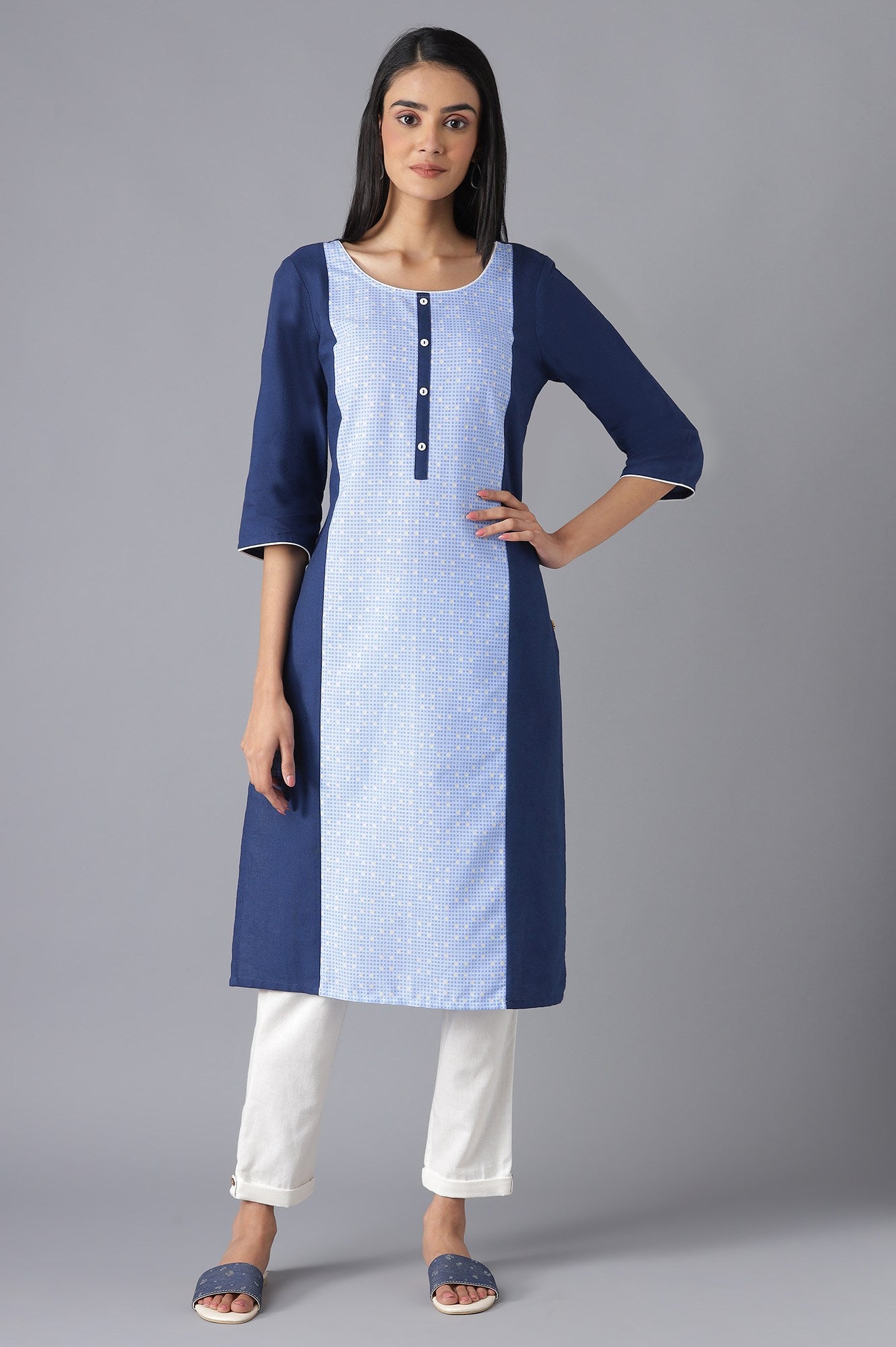 Blue Yarn-Dyed kurta with Trousers