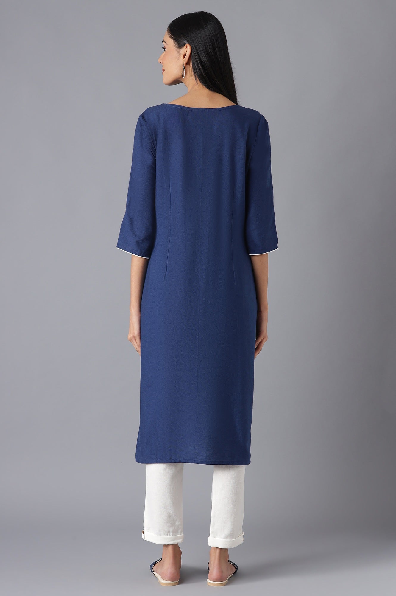 Blue Yarn-Dyed kurta with Trousers