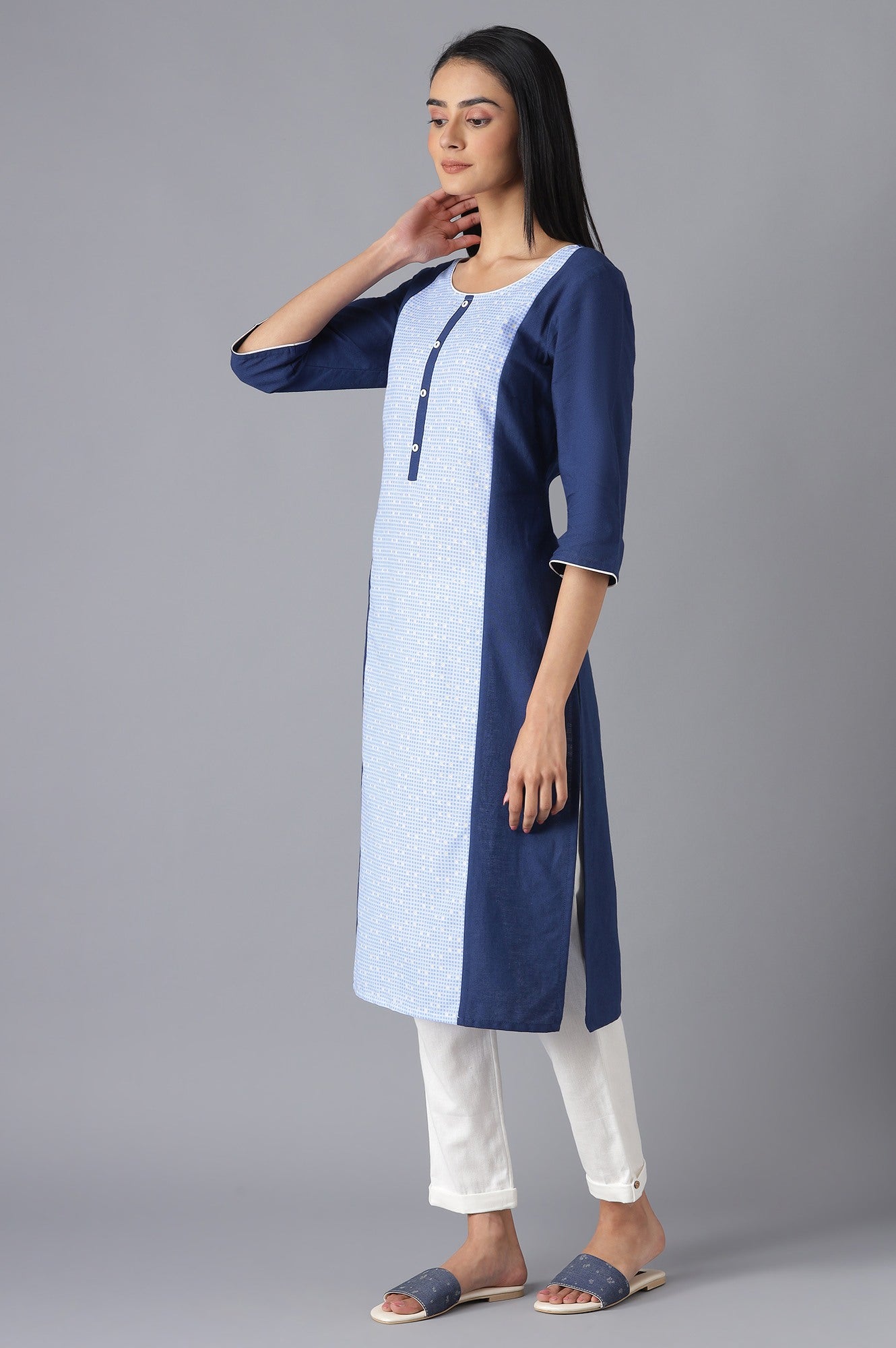 Blue Yarn-Dyed kurta with Trousers