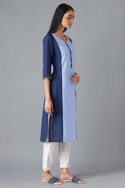 Blue Yarn-Dyed kurta with Trousers