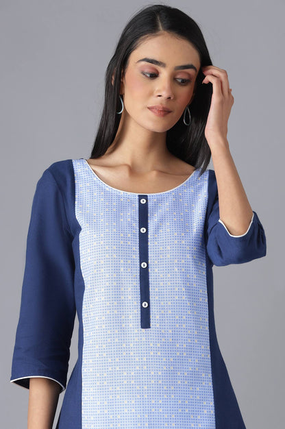 Blue Yarn-Dyed kurta with Trousers