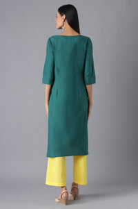 Green Cotton kurta and Yellow Pant Set