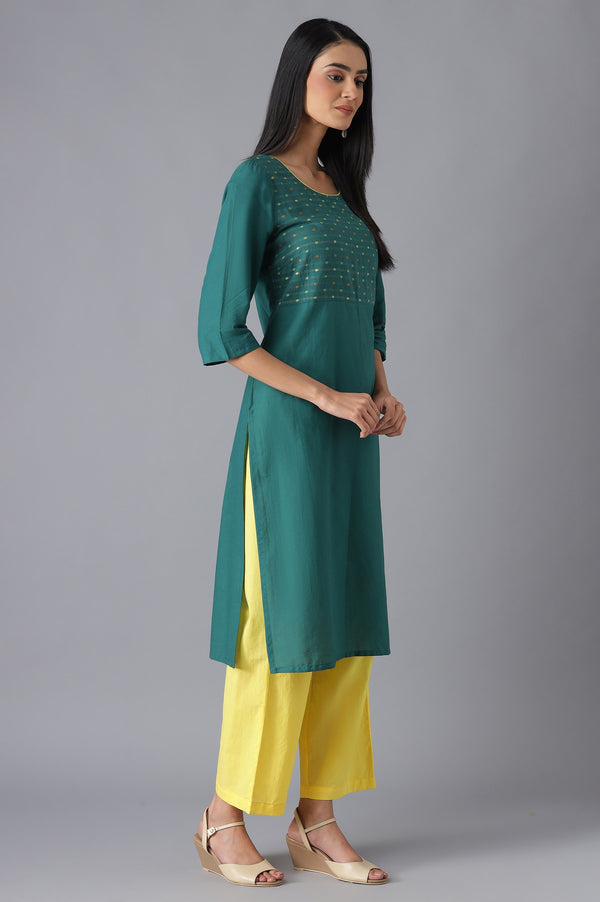 Green Cotton kurta and Yellow Pant Set