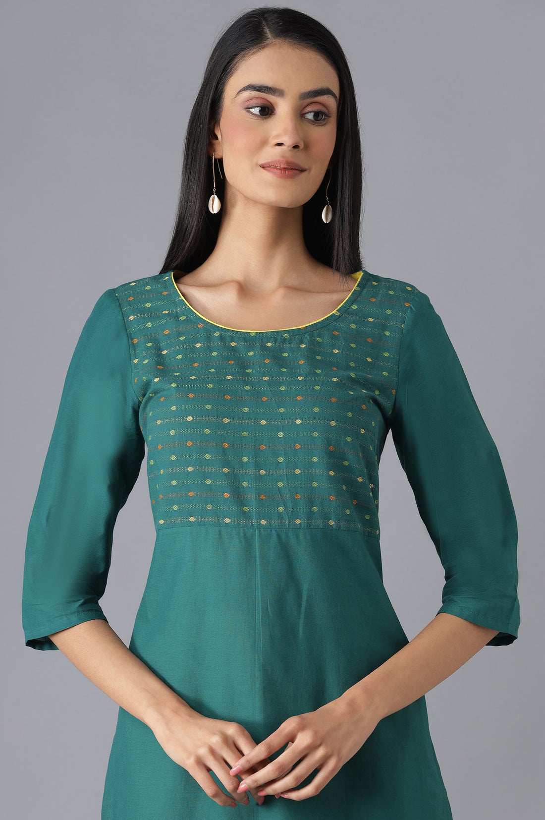 Green Cotton kurta and Yellow Pant Set