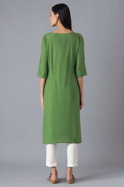 Green Cotton kurta and White Trousers Set