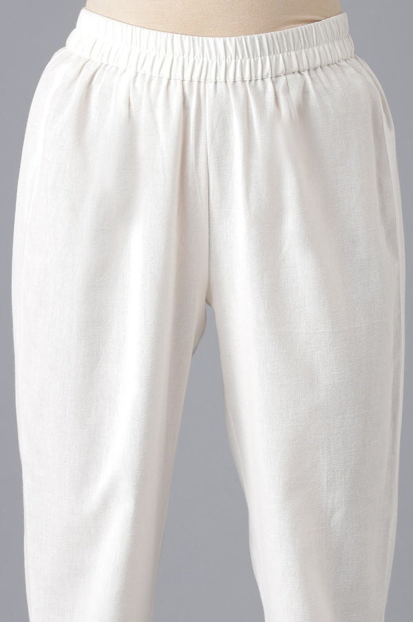 Green Cotton kurta and White Trousers Set