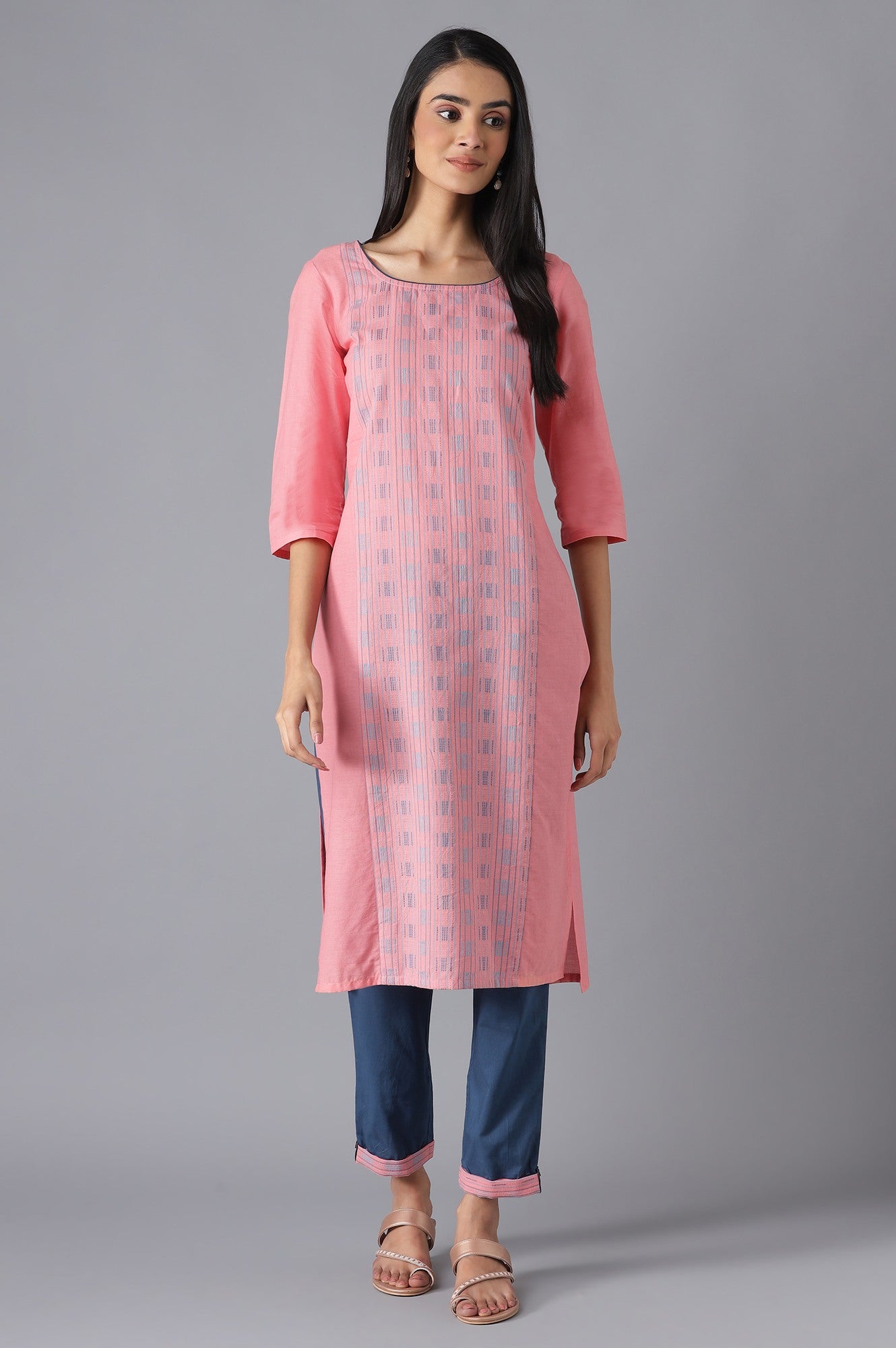 Pink Cotton kurta and Pink Trousers Set