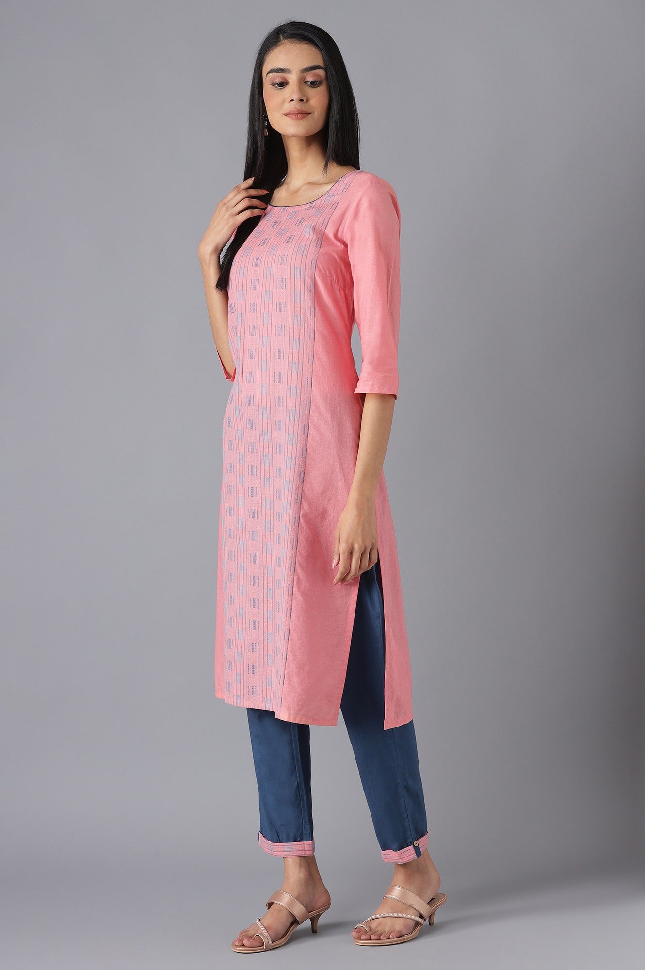 Pink Cotton kurta and Pink Trousers Set