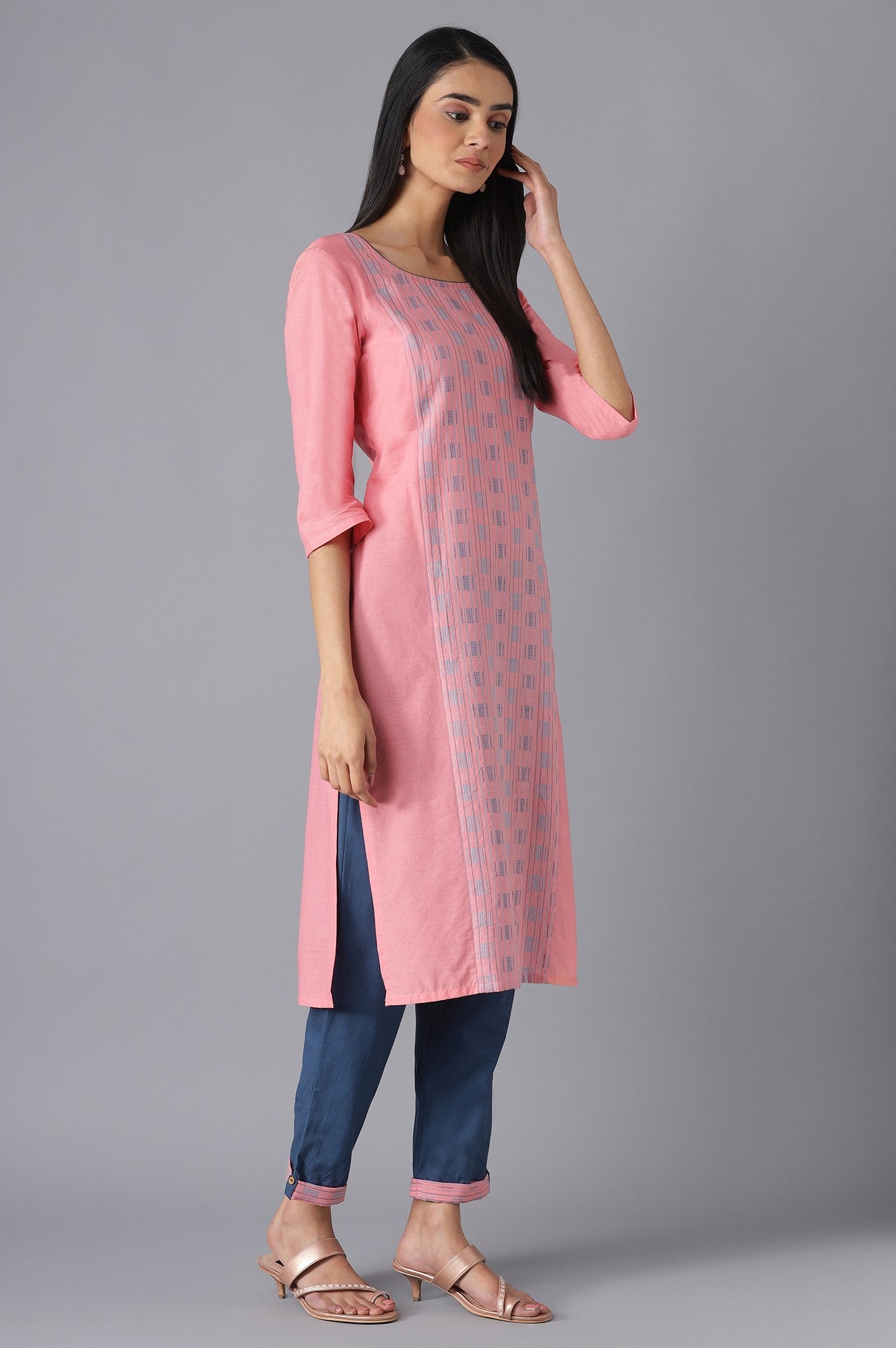 Pink Cotton kurta and Pink Trousers Set