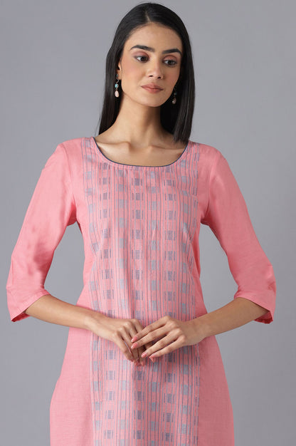 Pink Cotton kurta and Pink Trousers Set