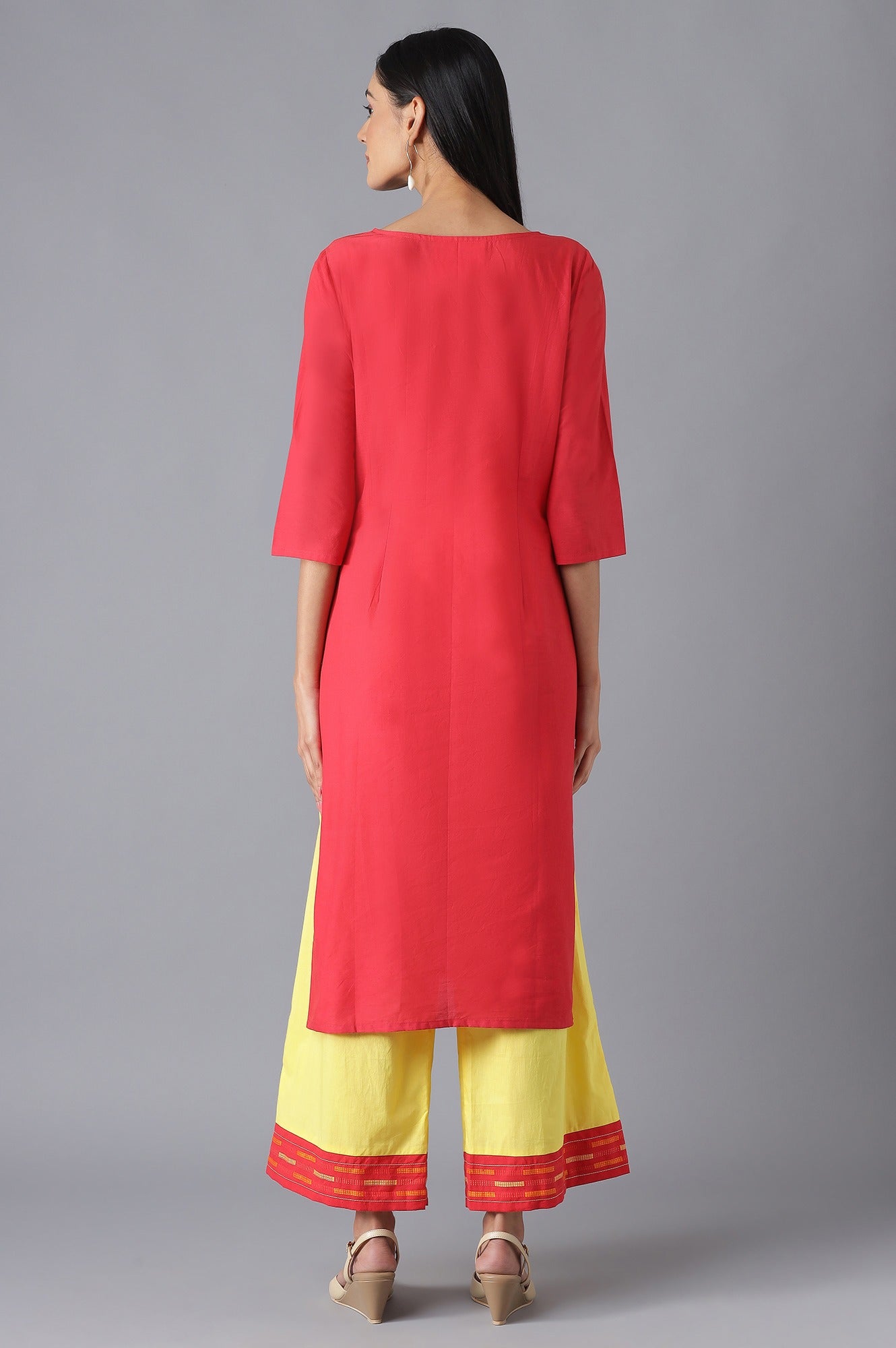 Red kurta and Yellow Palazzo Set