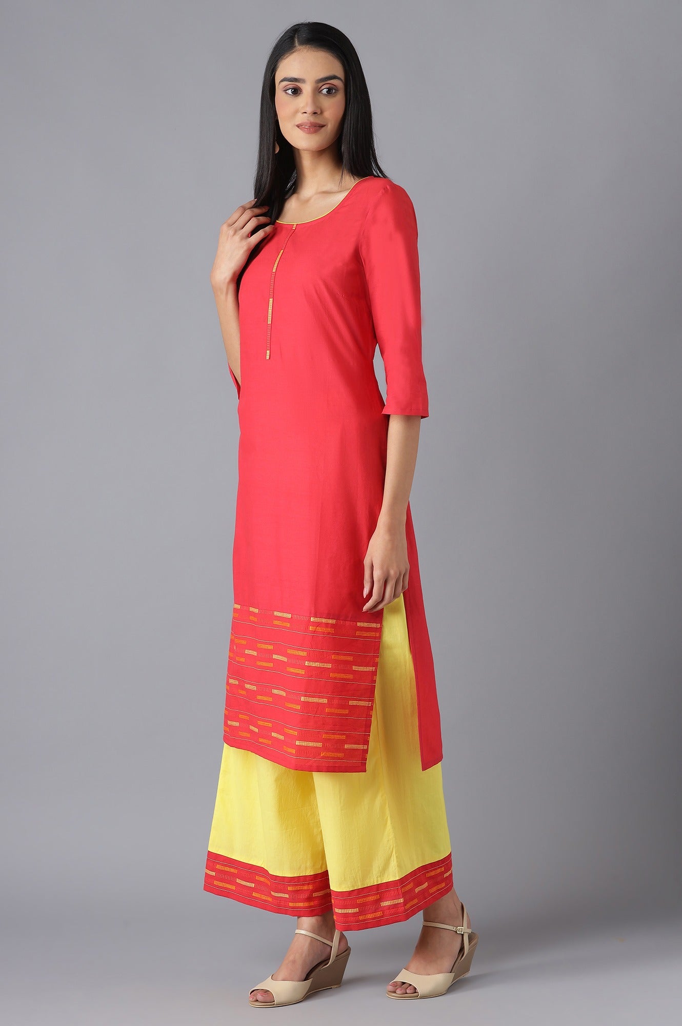 Red kurta and Yellow Palazzo Set