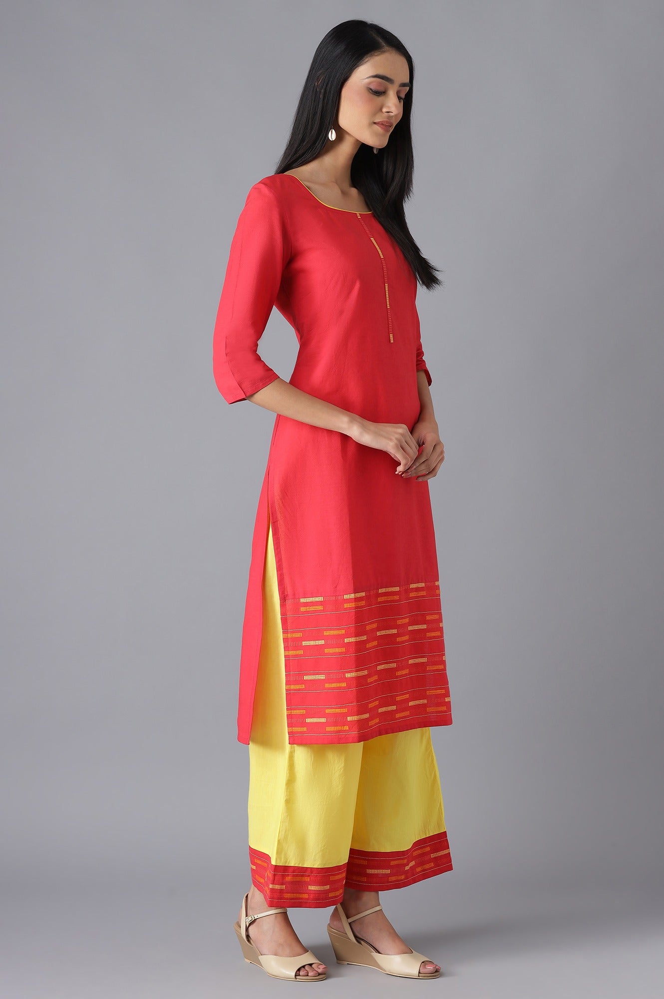 Red kurta and Yellow Palazzo Set