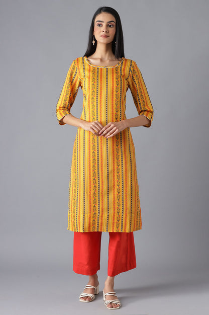 Yellow Ethnic kurta with Orange Culottes