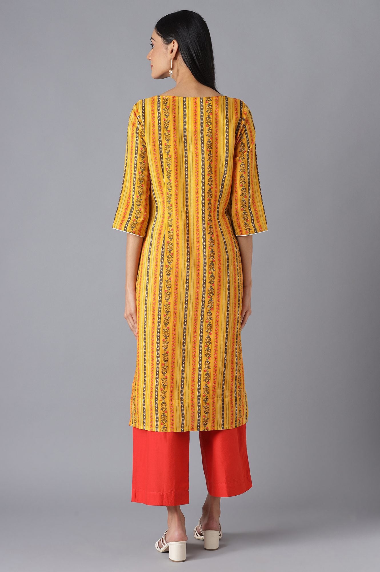 Yellow Ethnic kurta with Orange Culottes