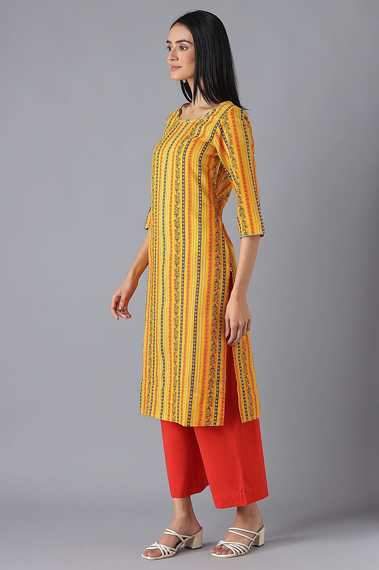 Yellow Ethnic kurta with Orange Culottes