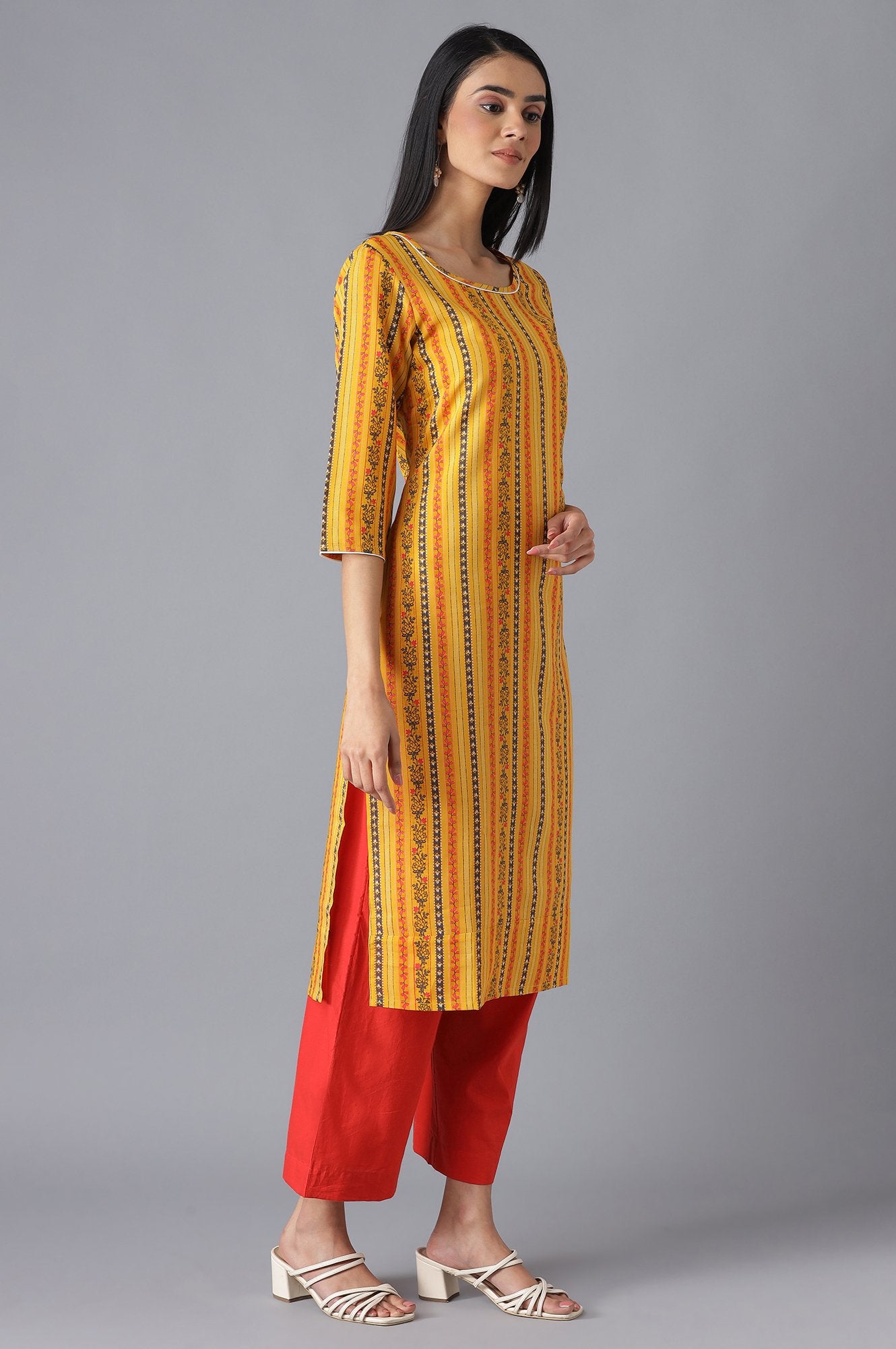 Yellow Ethnic kurta with Orange Culottes