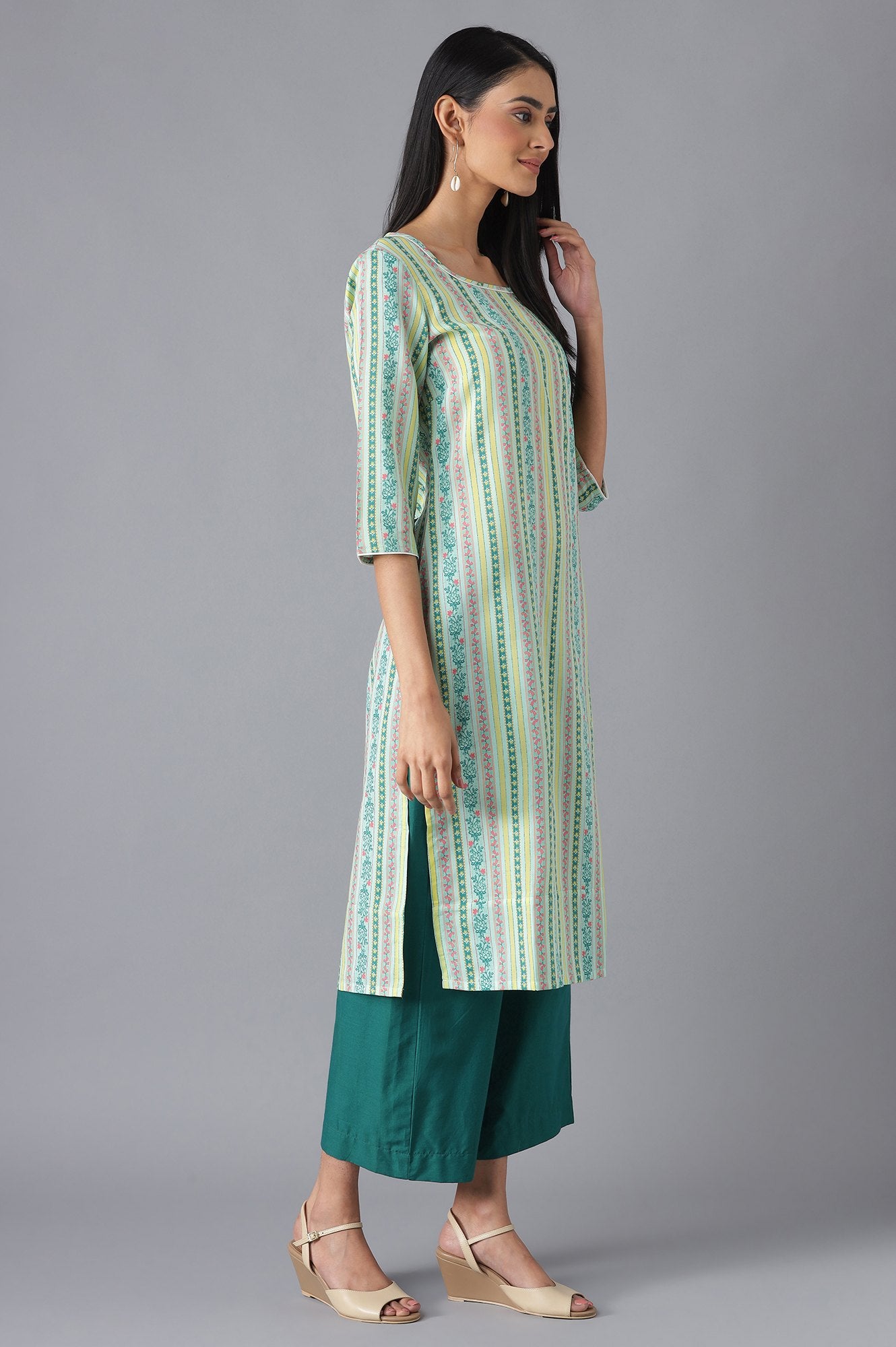 Green Ethnic kurta with Culottes