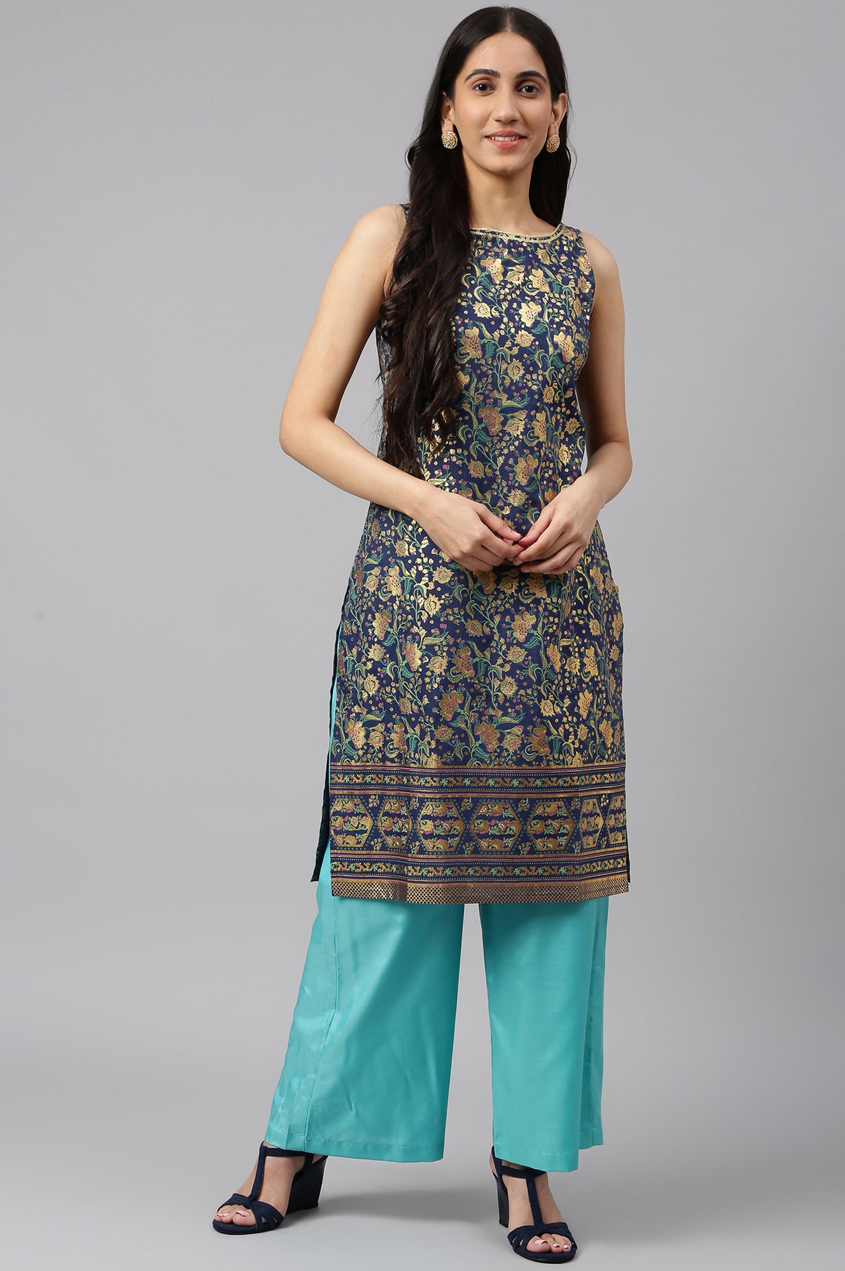 Blue Ethnic Festive kurta And Palazzo Set - XS