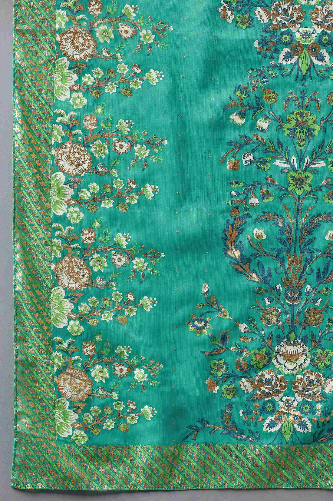 White Printed kurta, Green Palazzo and Dupatta Set
