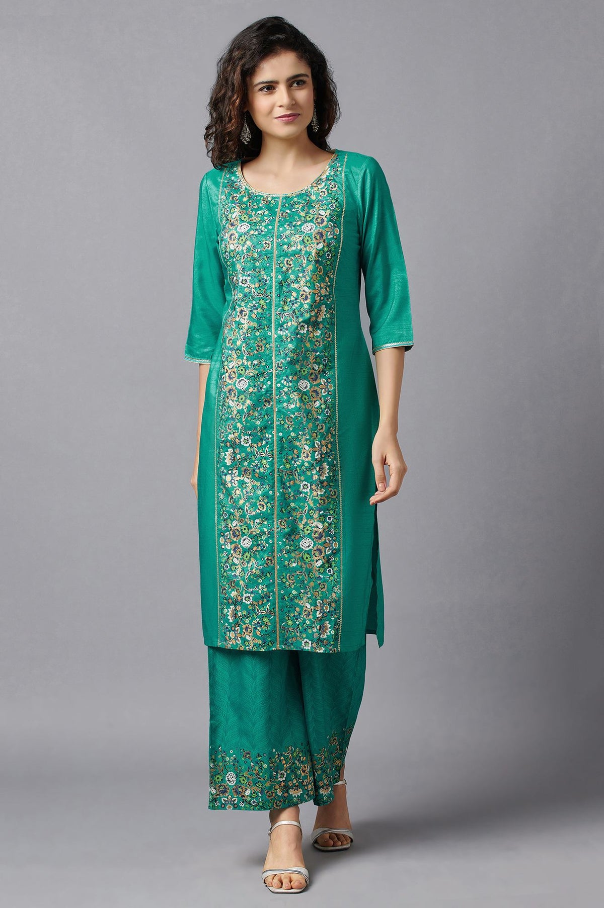 Green Ethnic Festive kurta and Palazzo Set - XS
