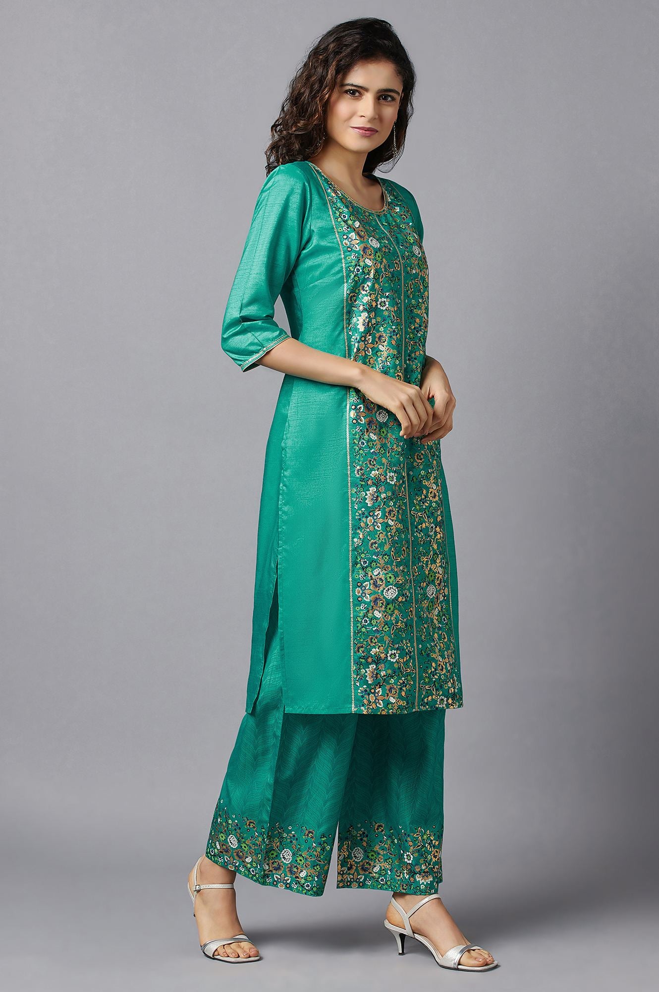 Green Ethnic Festive kurta and Palazzo Set