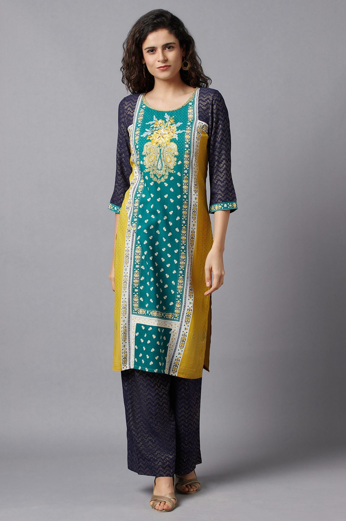 Green Ethnic Festive kurta and Palazzo Set