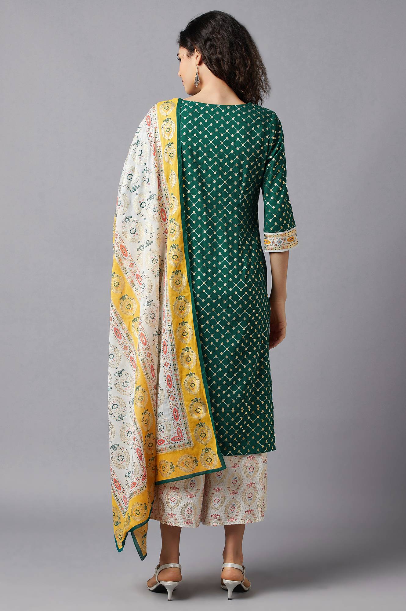 Green Printed kurta, Culottes and Dupatta Set